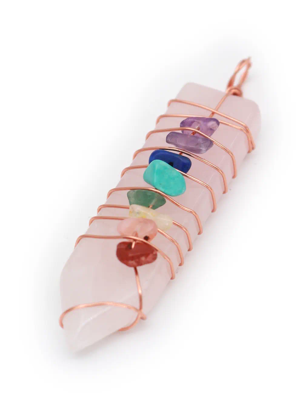 DIJE DE PIEDRA CUARZO ROSA FORMA PÉNDULO CON 7 PIEDRA PEQUEÑAS