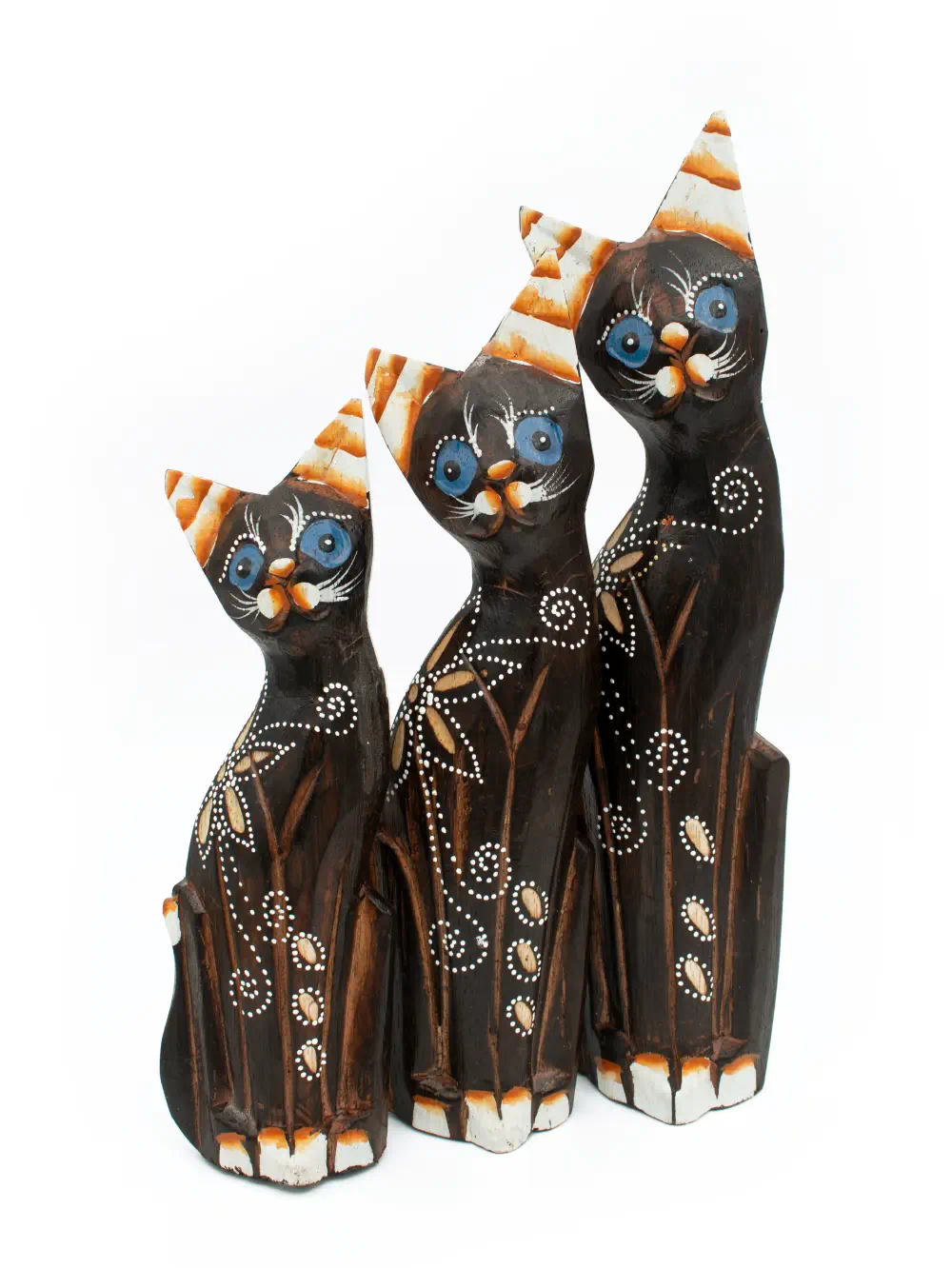 SET DE 3 GATOS MARRÓN DE MADERA