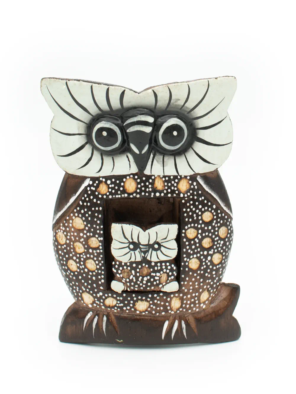 BÚHO CON BEBE DE MADERA