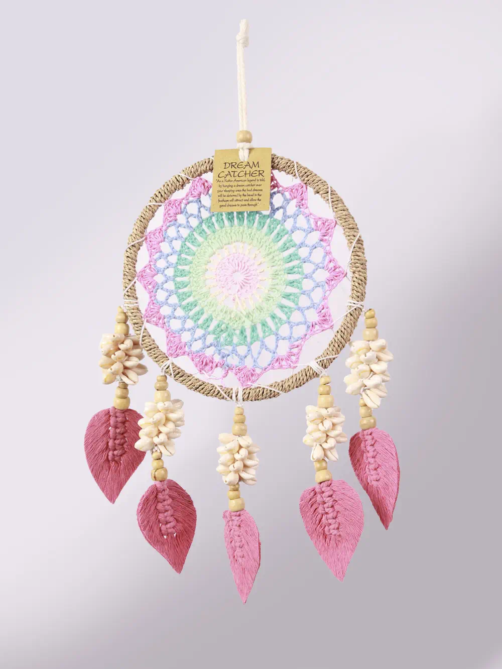 ATRAPASUEÑO BUZIOS CROCHET ROSADO