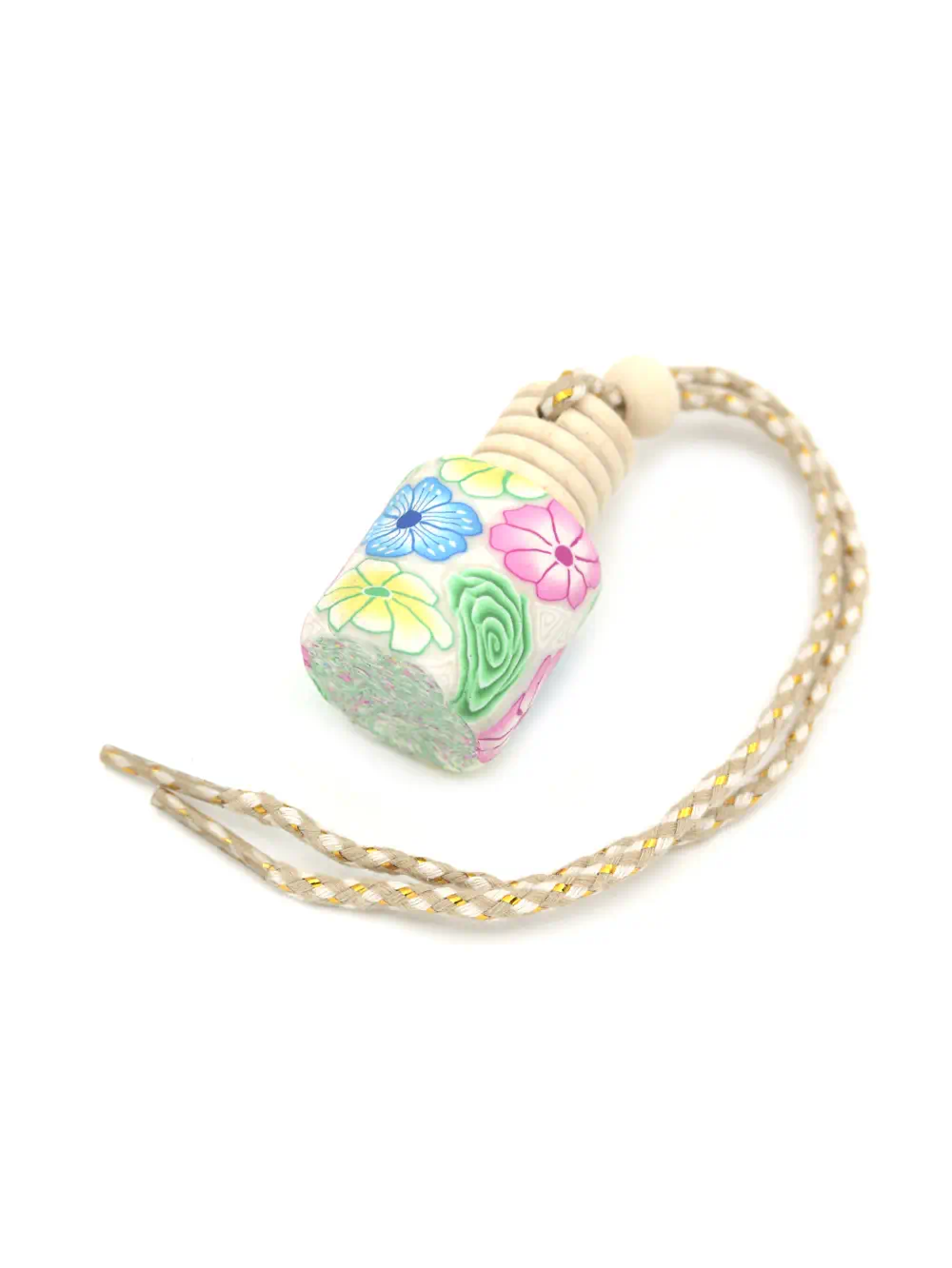 BOTELLITA COLGANTE DE VIDRIO CON DISEÑO DE FLORES-A