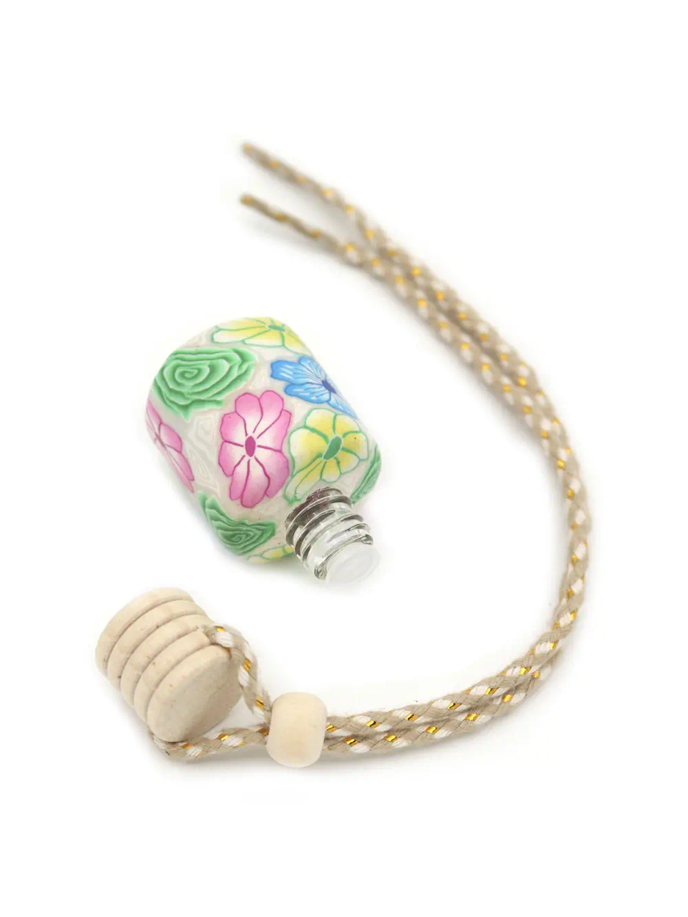 BOTELLITA COLGANTE DE VIDRIO CON DISEÑO DE FLORES-A - Imagen 2