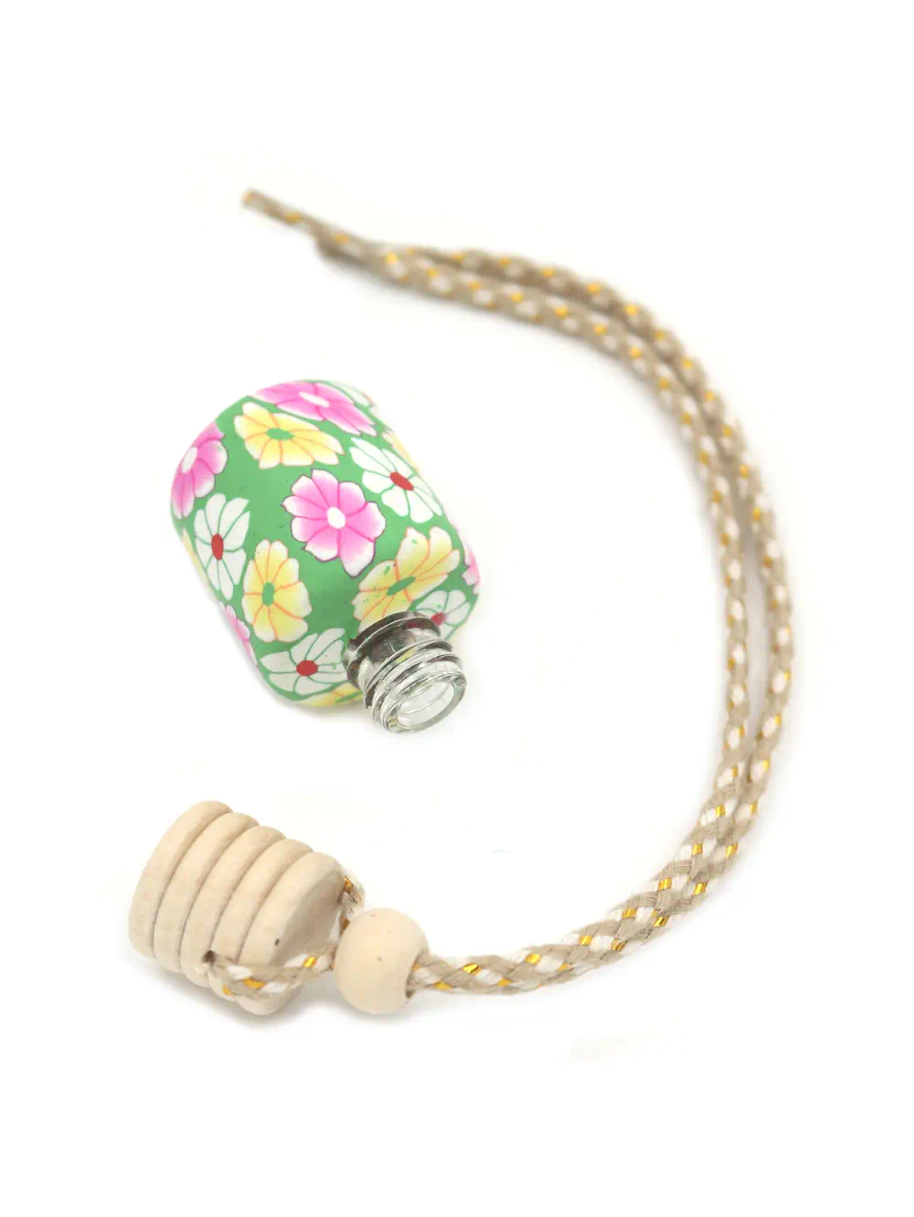 BOTELLITA COLGANTE DE VIDRIO CON DISEÑO DE FLORES-C