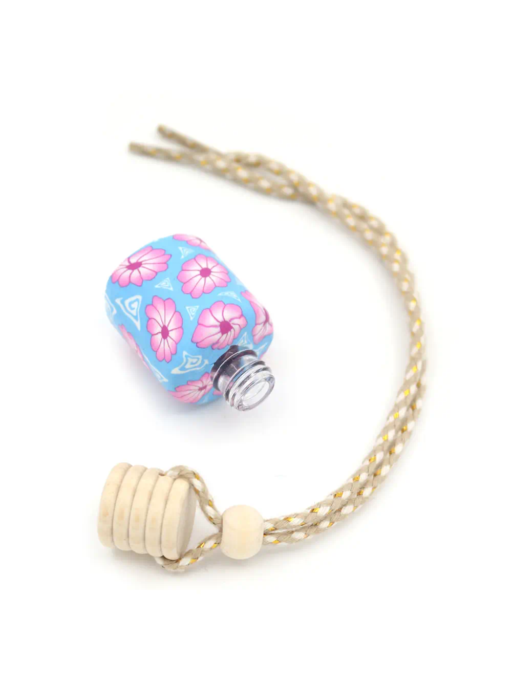 BOTELLITA COLGANTE DE VIDRIO CON DISEÑO DE FLORES-D