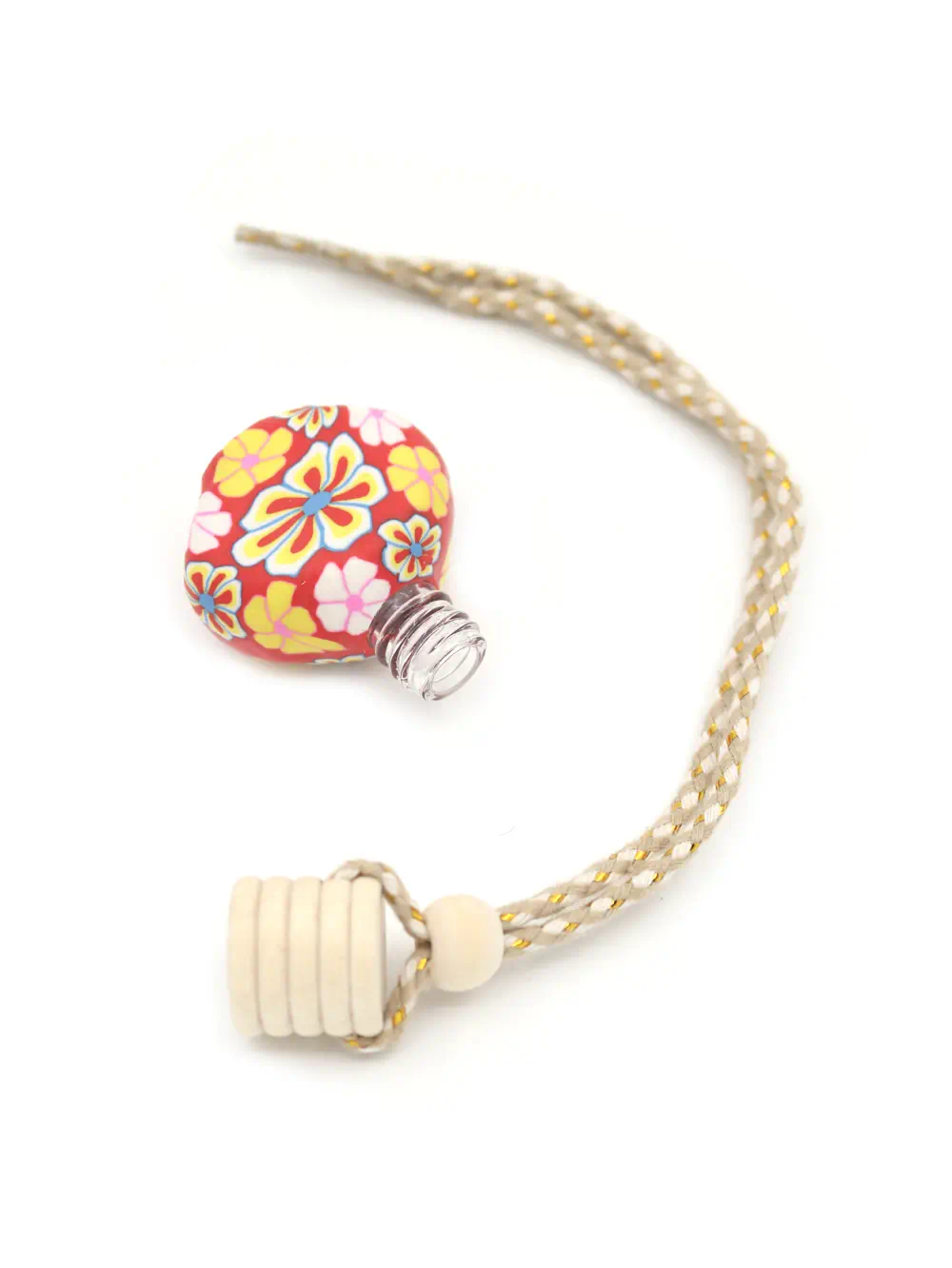 BOTELLITA COLGANTE DE VIDRIO CON DISEÑO DE FLORES-E